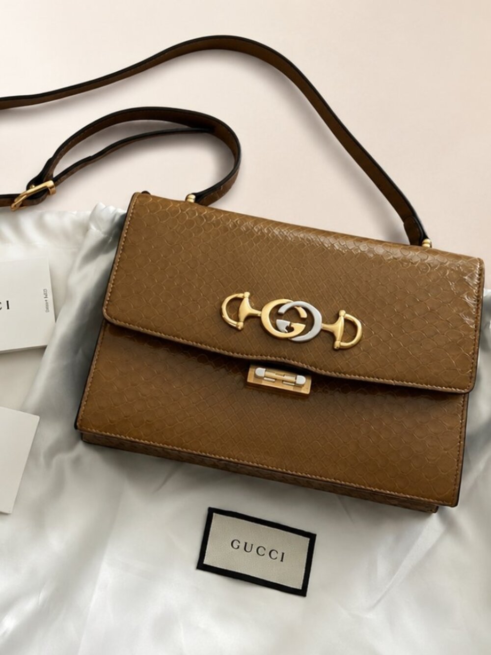 GUCCI New Zumi Beige snake skin Small Shoulder Bag